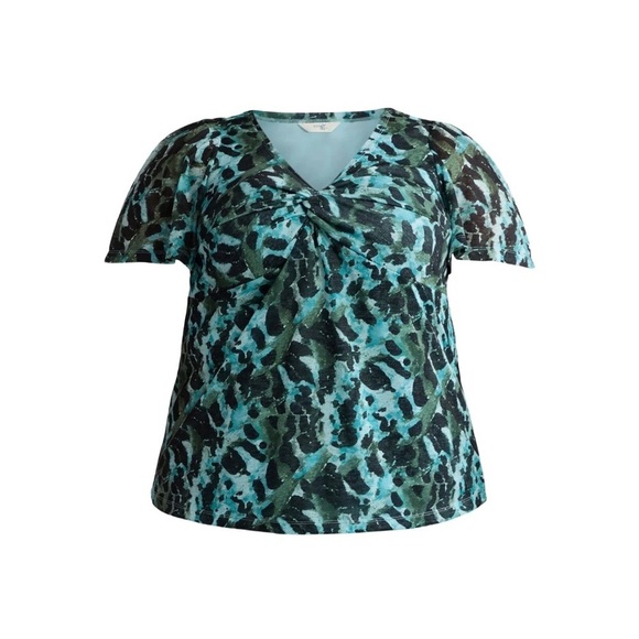 Terra & Sky Tops - Terra & Sky Women’s Plus Twist Front Mesh Top with Short Sleeves, Size 1X